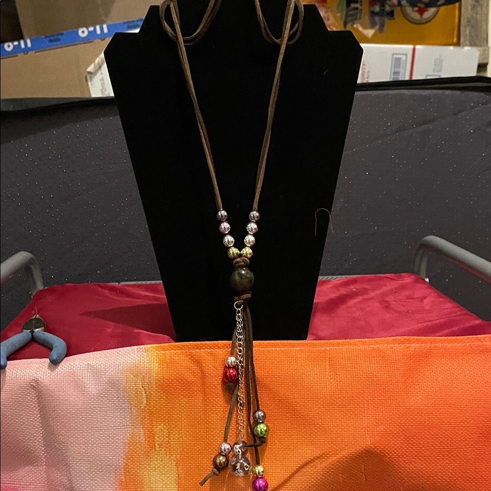 Hand Crafted Brown Necklace with Multicolor Beads